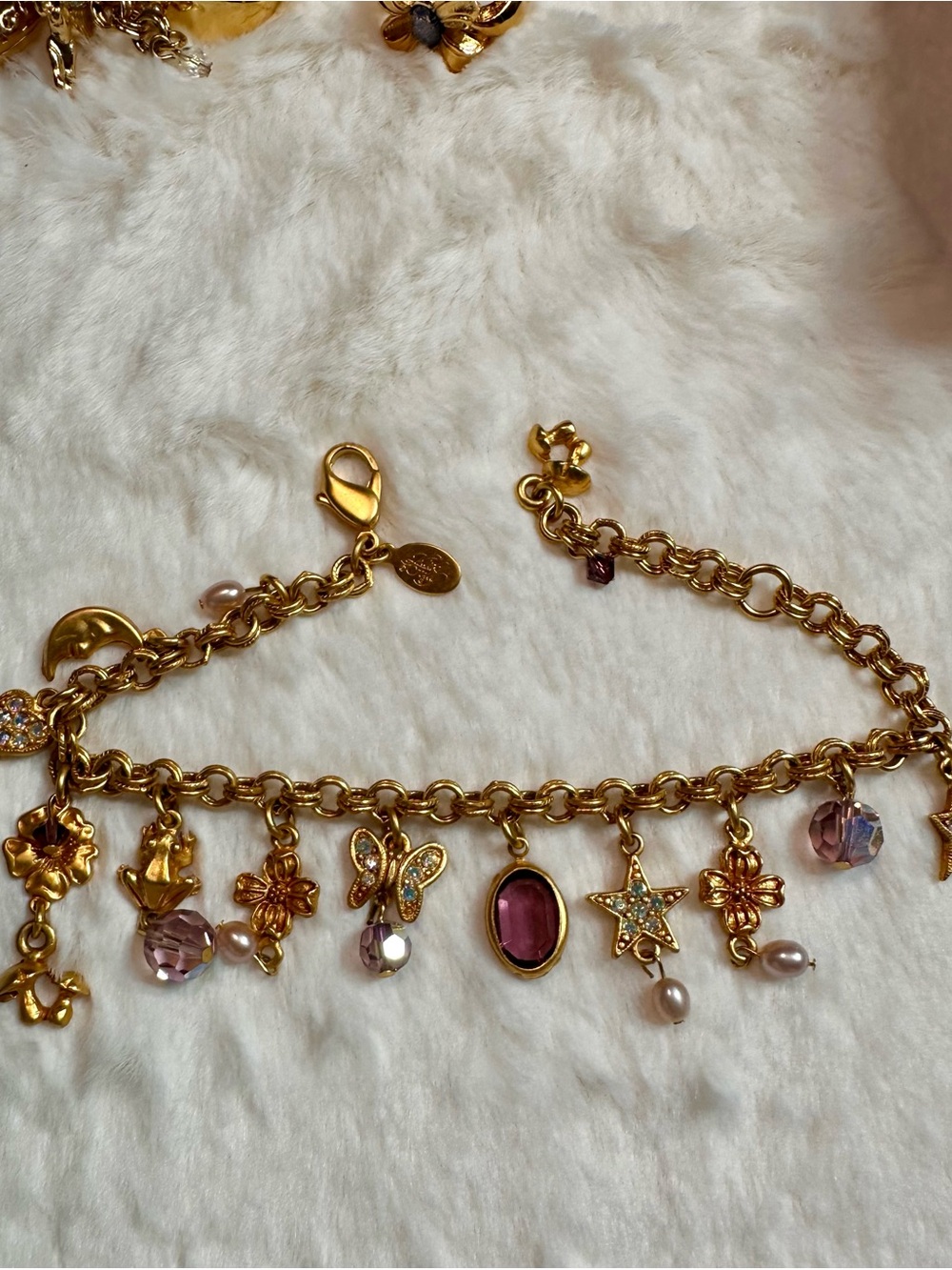 Vintage Kirks Folly Gold-Tone Whimsical Celestial Charm Bracelet